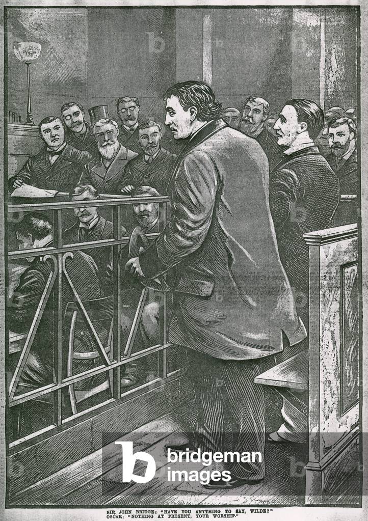 The arrest of Oscar Wilde: Wilde in the dock (engraving)