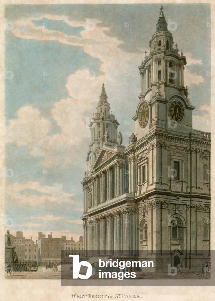 West front of St Paul's Cathedral, London (coloured engraving)