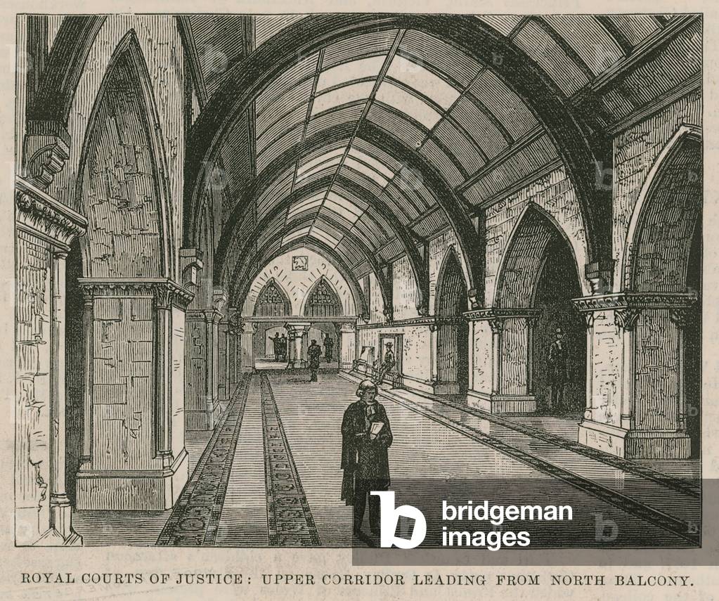 Royal Courts of Justice: Upper corridor leading from the north balcony (engraving)