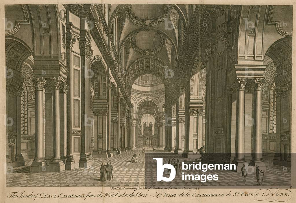The inside of St Paul's Cathedral from the west end to the choir (engraving)
