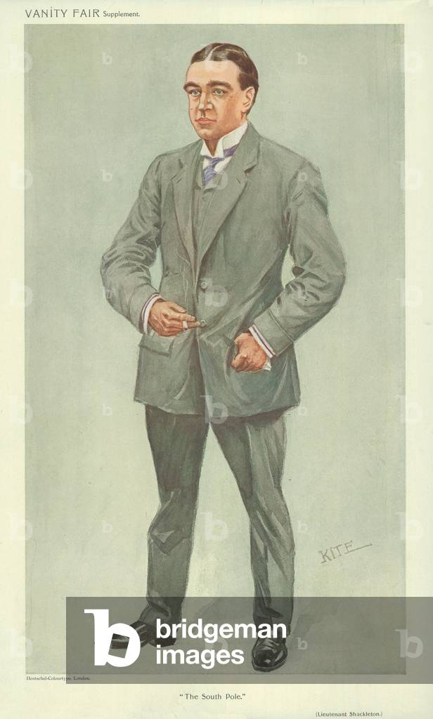Mr Ernest Shackleton, The South Pole, 6 October 1909, Vanity Fair cartoon (colour litho)
