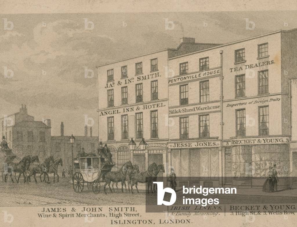 Shops in Islington, London (engraving)