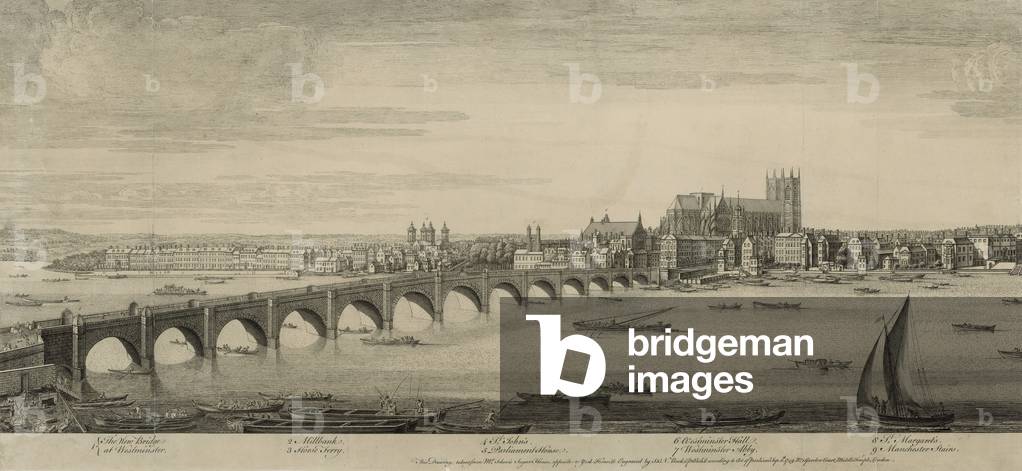 Westminster Bridge, London, taken from Mr Scheve's Sugar House, opposite to York House (engraving)