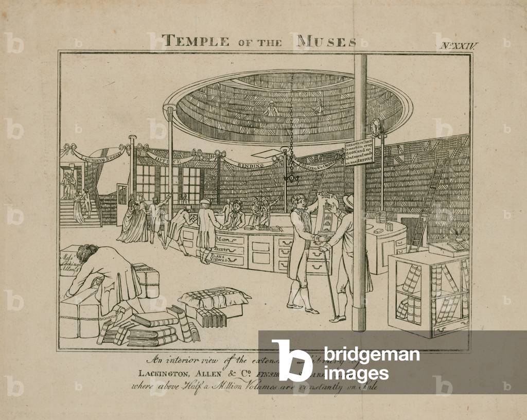 Temple of the Muses, Lackington Allen & Co, Finsbury Square (engraving)