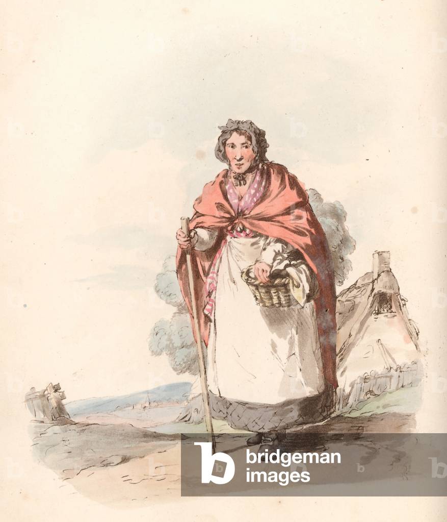 Market-woman (coloured engraving)