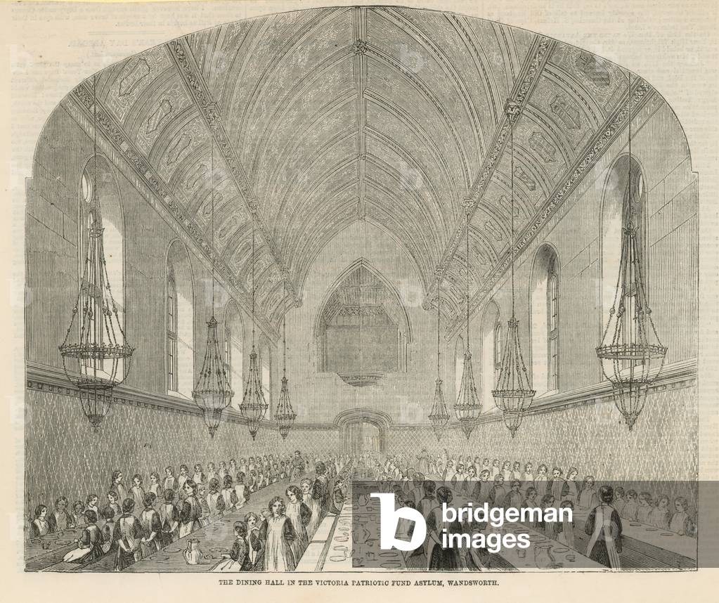 The dining hall in the Victoria Patriotic Fund Asylum (engraving)