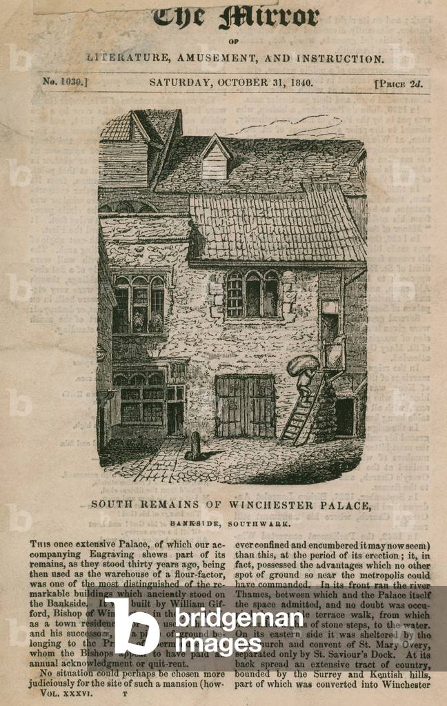South remains of WInchester Palace on Bankside (engraving)