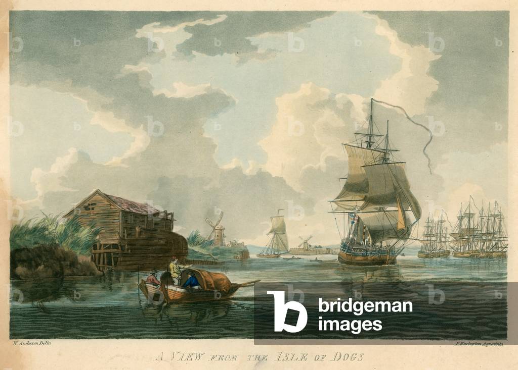 A view of the Isle of Dogs (coloured engraving)