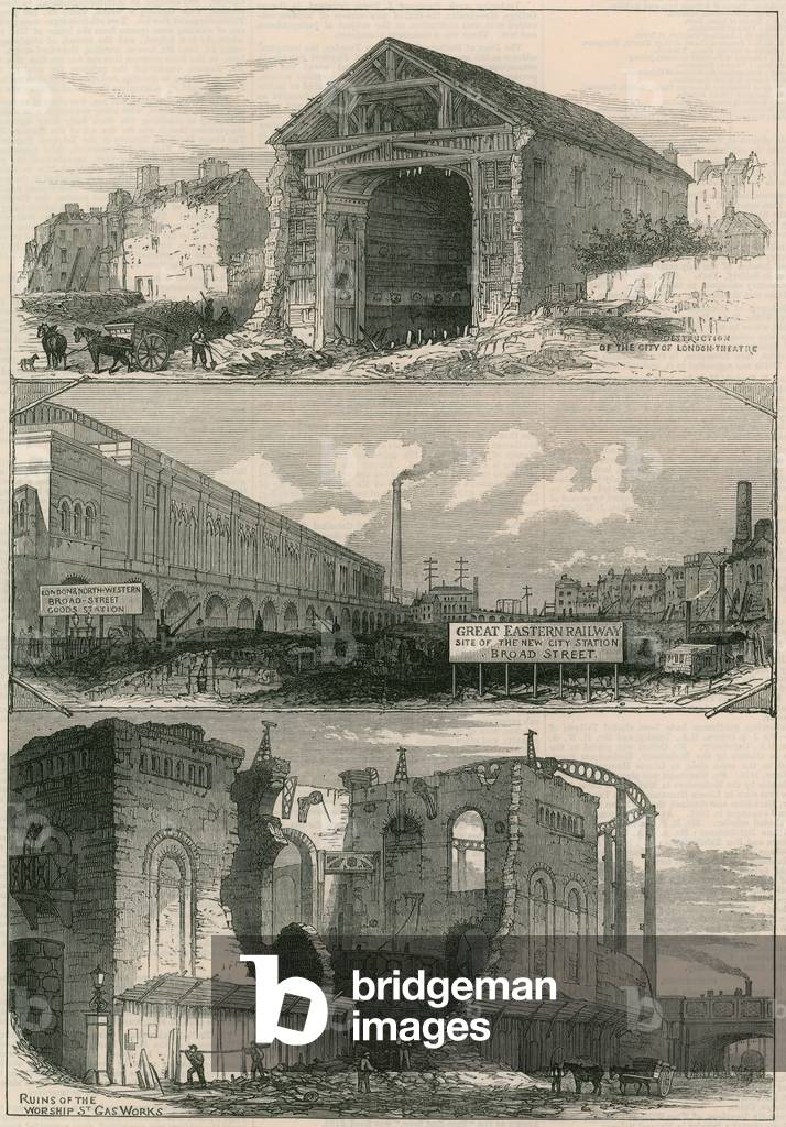 Demolitions for the Great Eastern Railway extensions to Broad Street (engraving)
