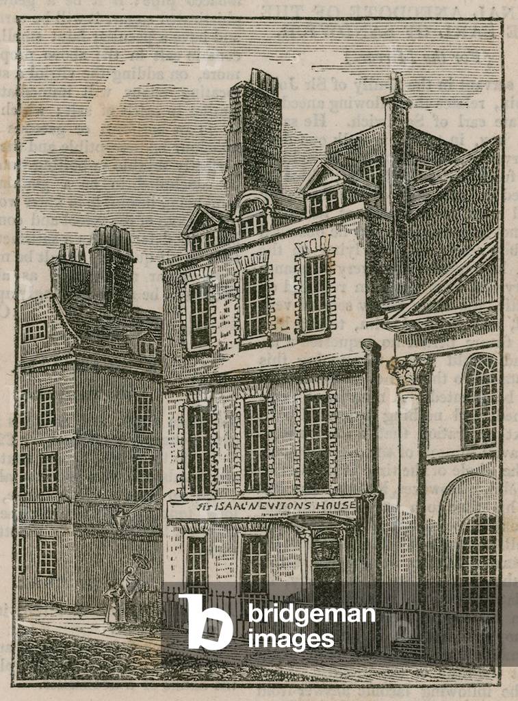 Sir Isaac Newton's House, St Martin's Street, Leicester Square London (engraving)
