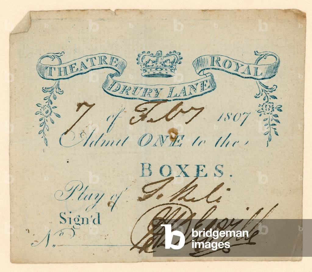 Ticket for Drury Lane Theatre, London (engraving)