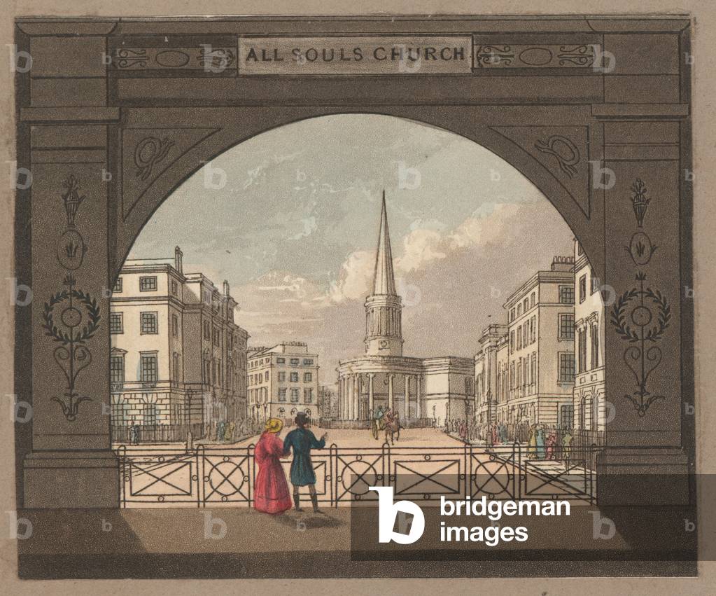 All Souls Church, Langham Place (coloured engraving)
