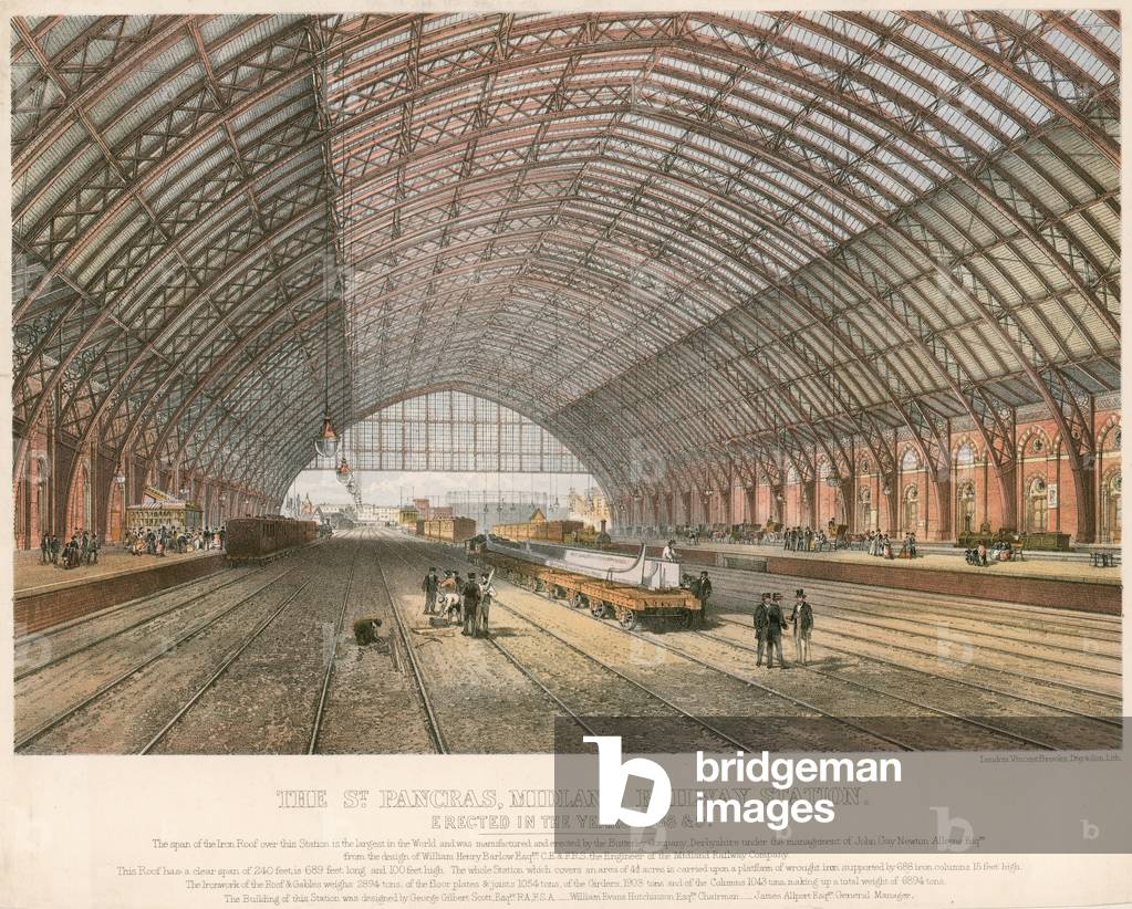 The St Pancras, Midland Railway Station, London, erected in the years 1866-69 (coloured engraving)