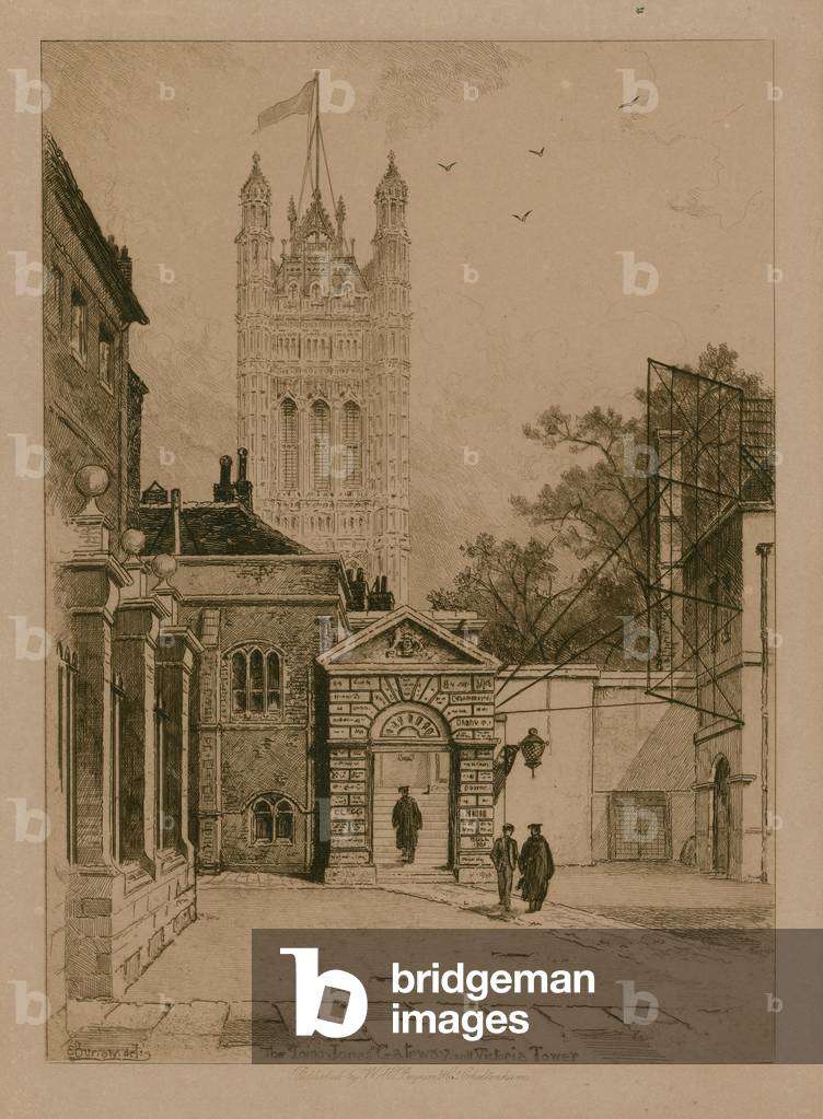 The Inigo Jones Gateway and Victoria Tower at Westminster School (engraving)