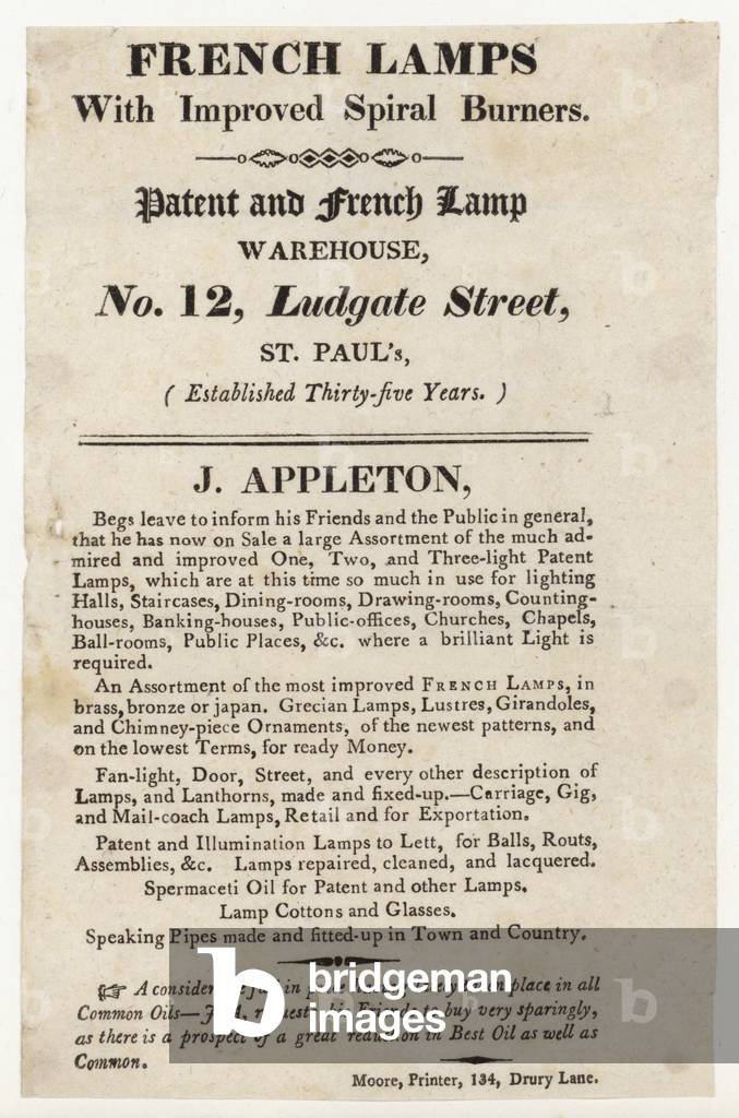 Lamp maker, trade card (engraving)