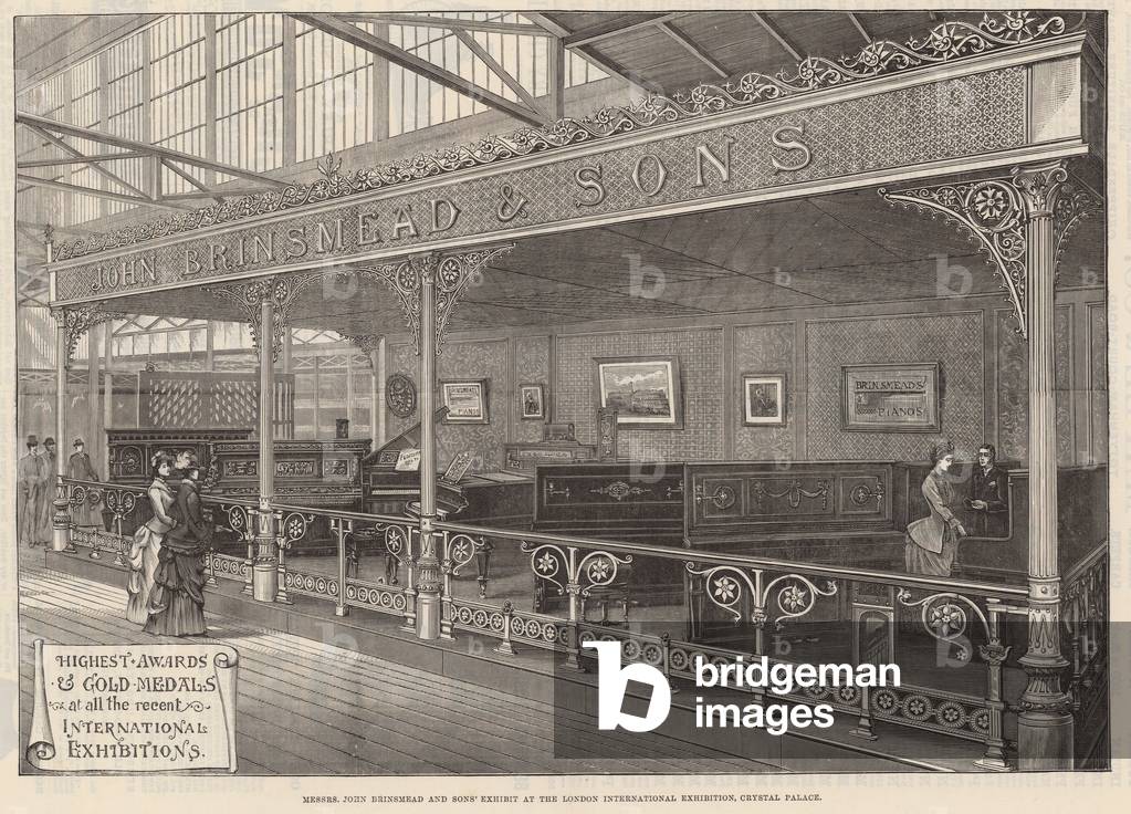 Messrs John Brinsmead and Sons' exhibit at the London International Exhibition, Crystal Palace (engraving)