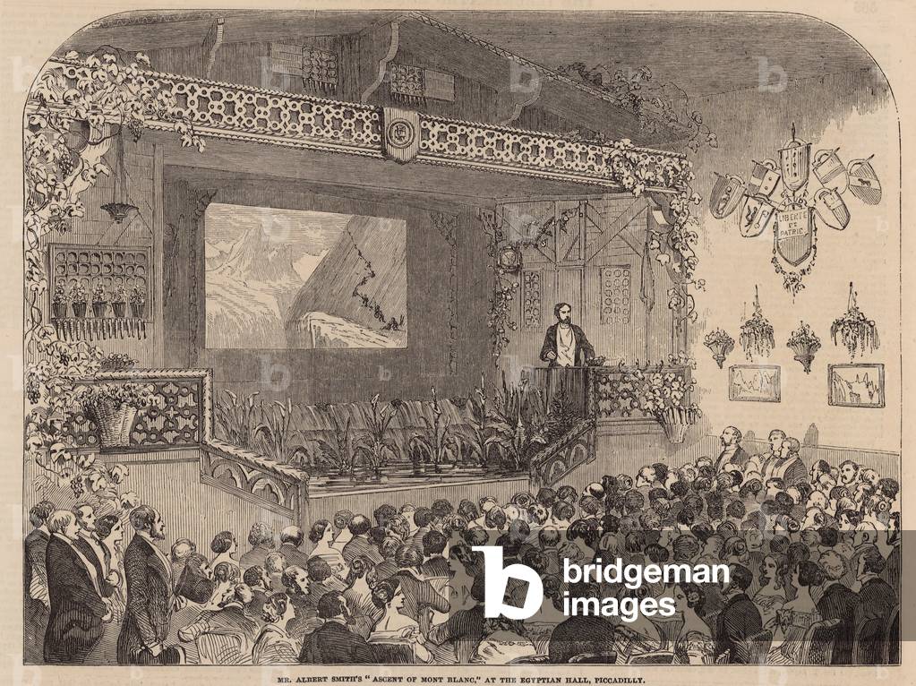 Mr Albert Smith's Ascent of Mont Blanc lecture at the Egyptian Hall (engraving)