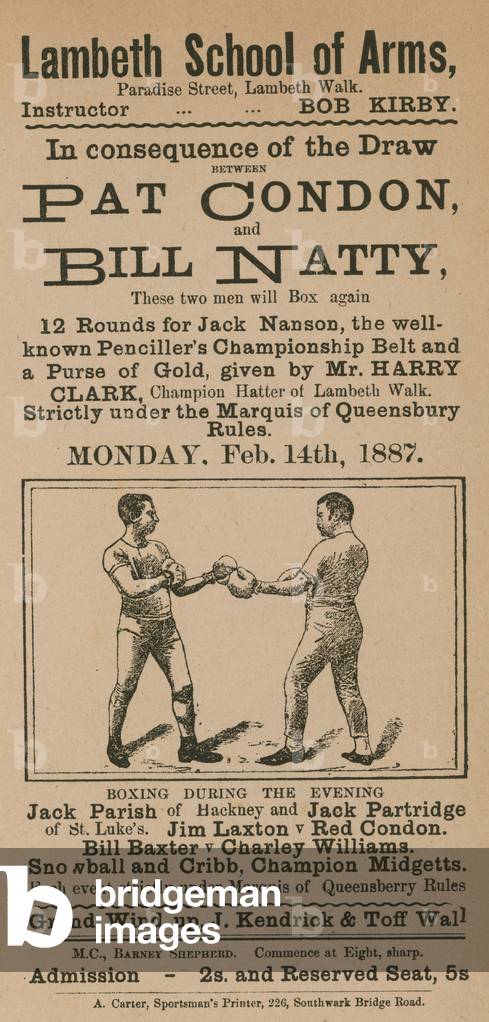 Advert for a boxing match between Pat Condon and Bill Natty (engraving)