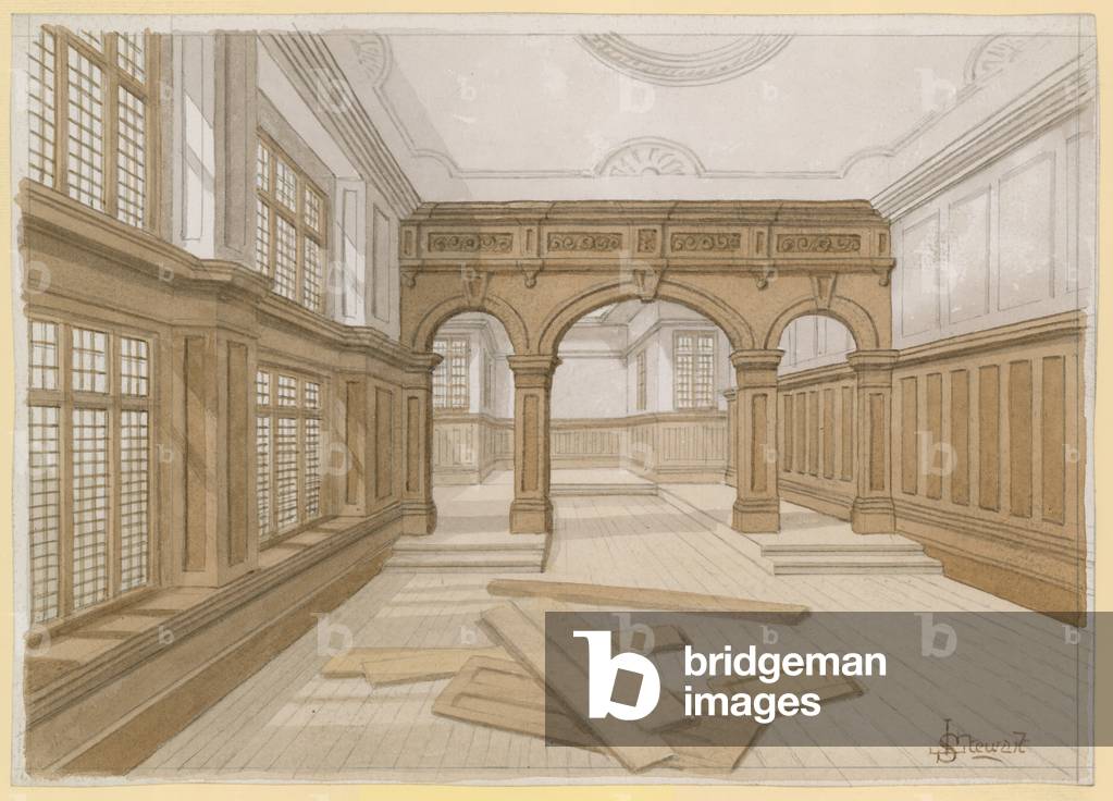 Interior of Old Admiralty Court, Doctor Commons (coloured engraving)