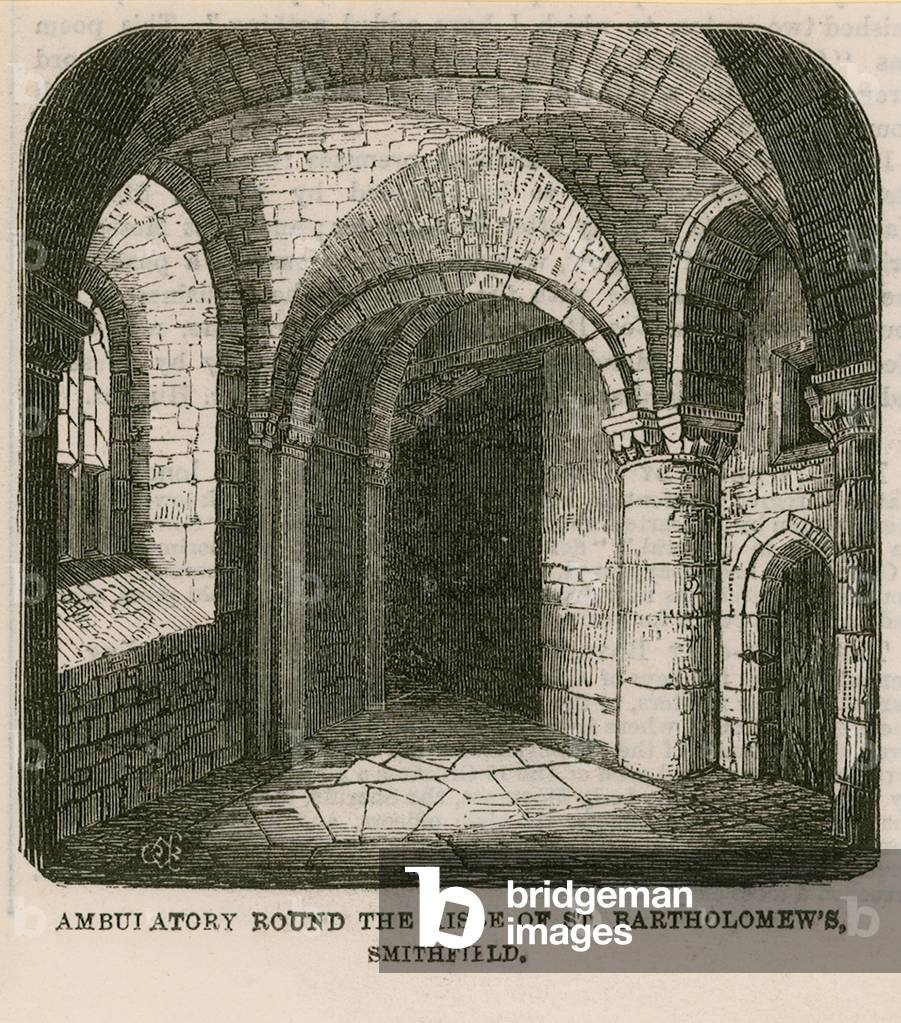 Ambulatory round the aisle of St Bartholomew (engraving)