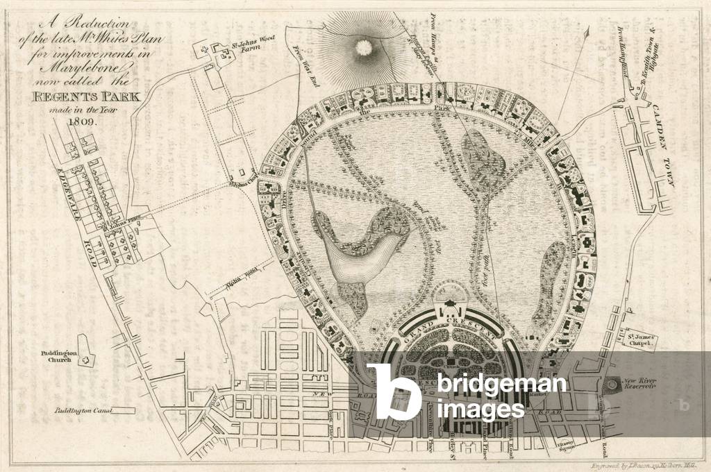 Plan for improvements in Marylebone, London, now called the Regent's Park, made in the year 1809 (engraving)