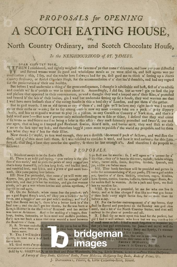 Proposals for opening a Scotch eating house (engraving)