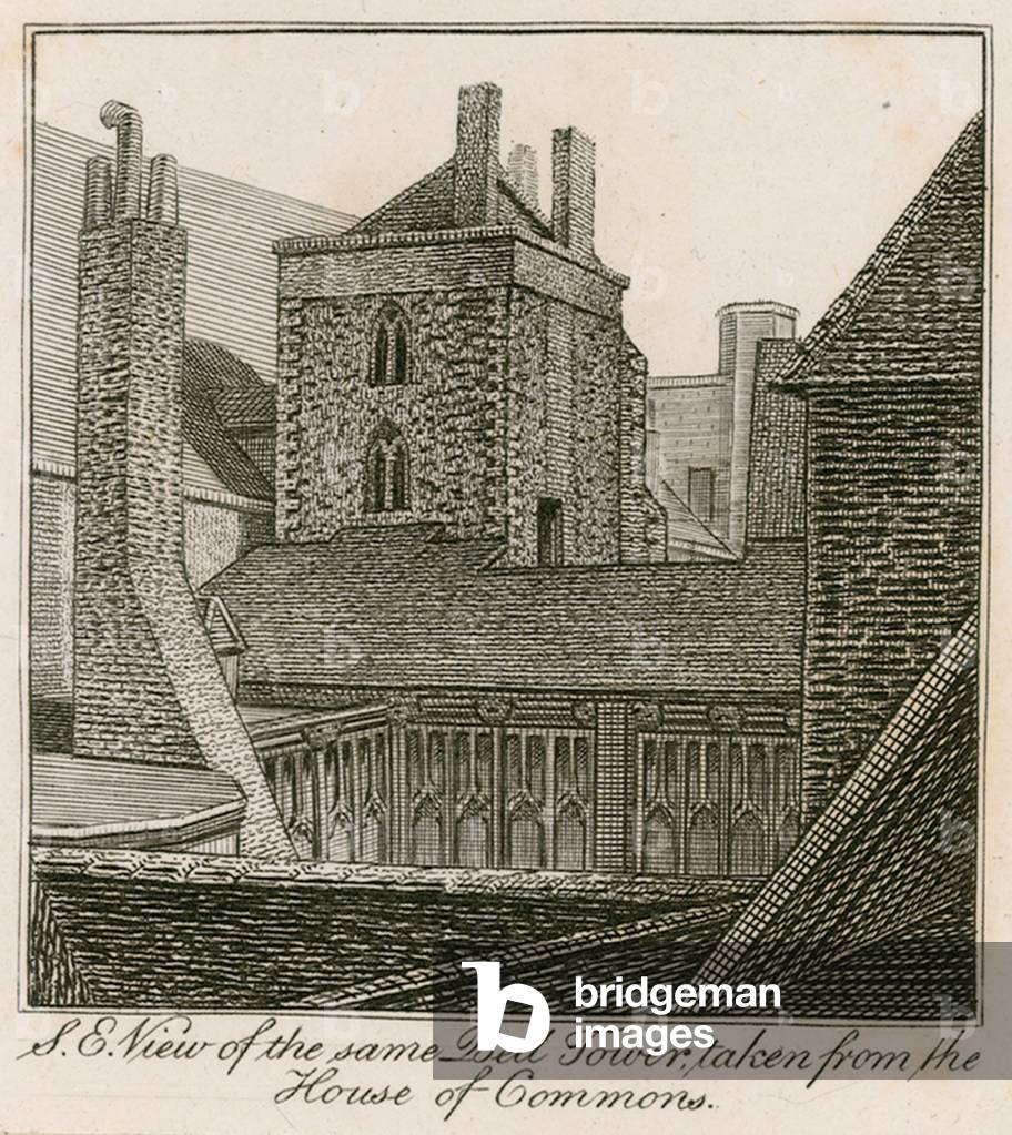 South east view of the Bell Tower, St Stephen's Chapel, taken from the House of Commons (engraving)