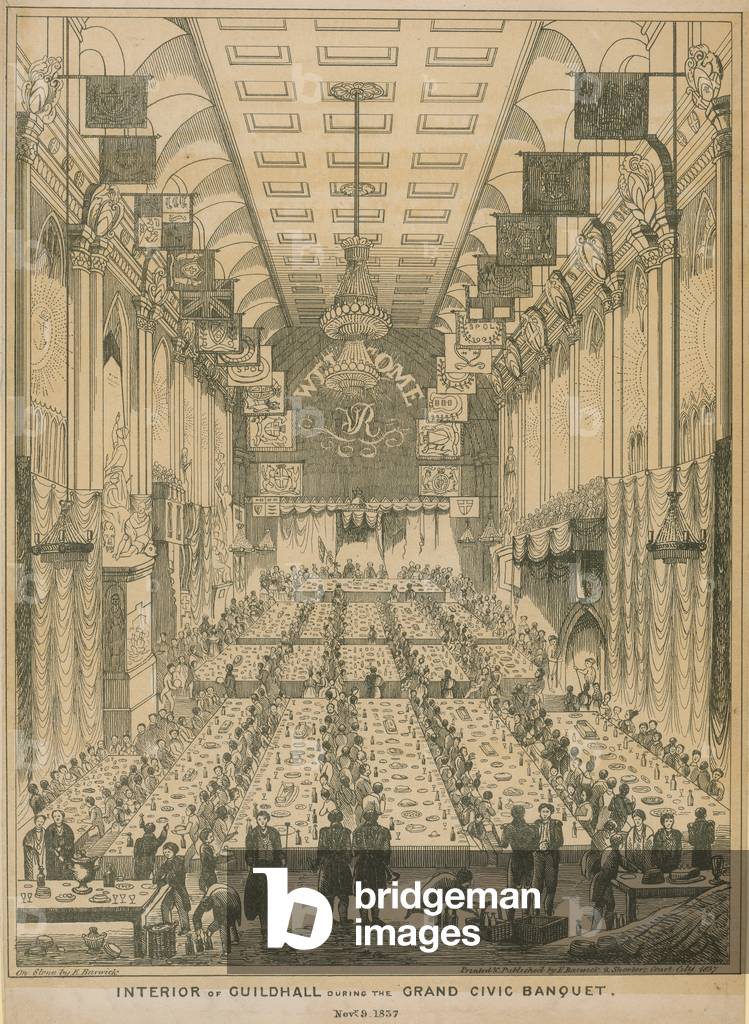 Interior of the Guildhall during the grand civic banquet, 9 November 1837 (engraving)