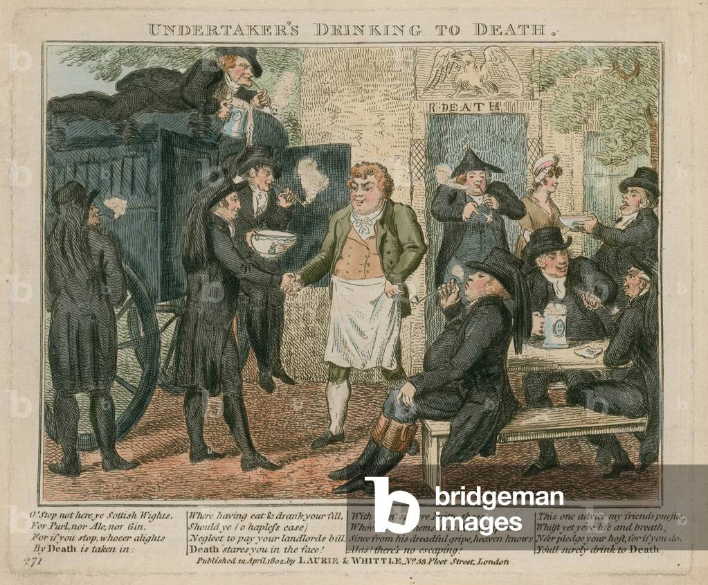 Undertakers regaling themselves at Death's Door, Battersea Rise, Surrey (coloured engraving)