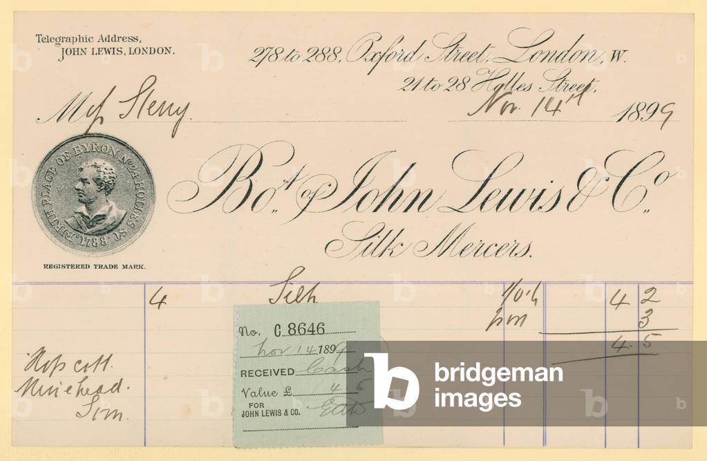 Receipt from John Lewis & Co., 14 November 1896 (engraving)