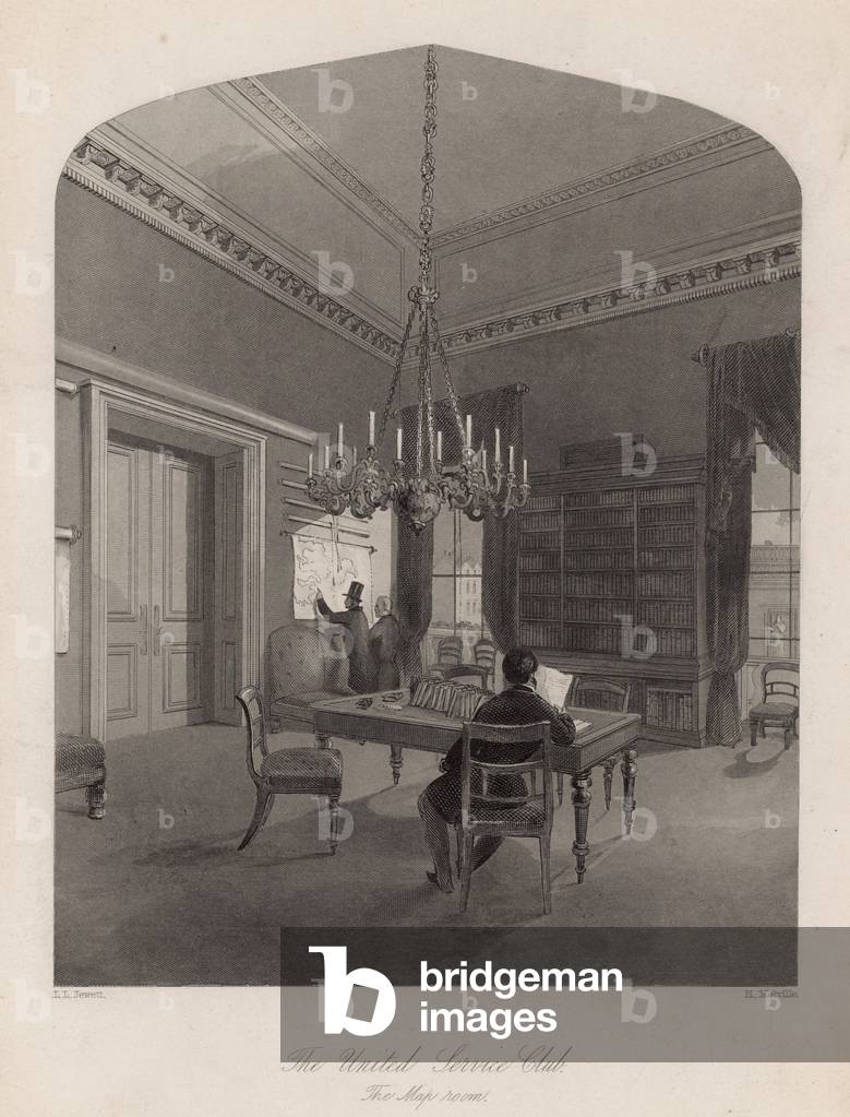 The United Service Club, the map room (engraving)