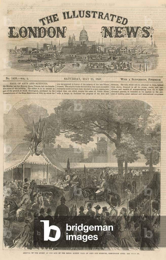 Arrival of the Queen at the site of the Royal Albert Hall (engraving)