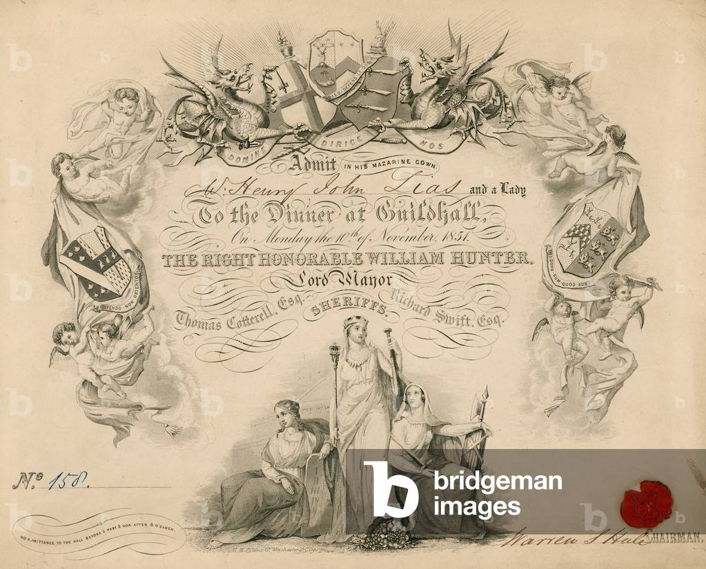 Invitation to a banquet at the Guildhall, London, on 9 November 1851 (engraving)