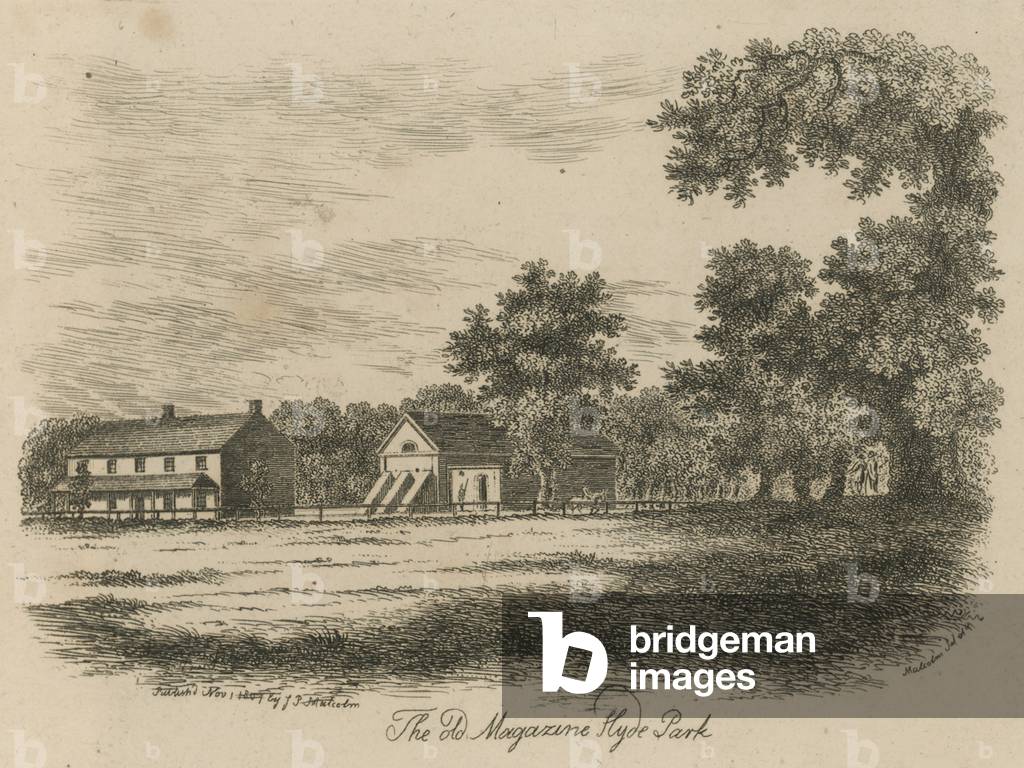 The old Magazine, Hyde Park, London (engraving)