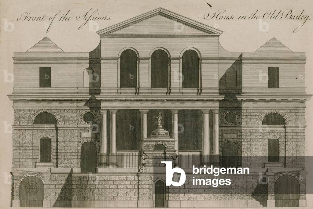 Front of the Sessions House in the Old Bailey (engraving)