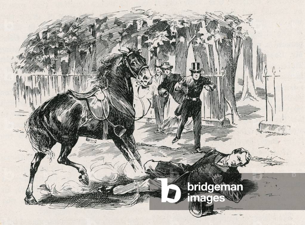 Fatal Accident to Sir Robert Peel, Constitution Hill (engraving)