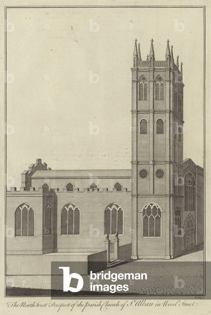 The North West Prospect of the Parish Church of St Alban in Wood Street, London (engraving)