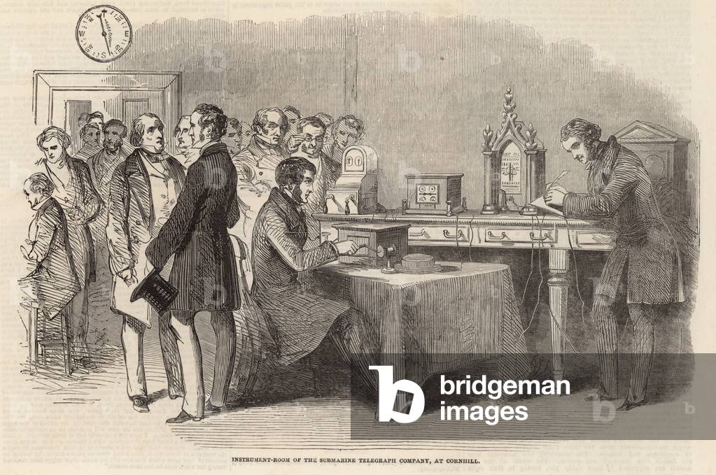 Instrument room of the Submarine Telegraph Company at Cornhill (engraving)