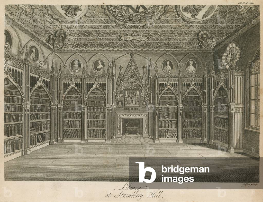 Library at Strawberry Hill, London (engraving)