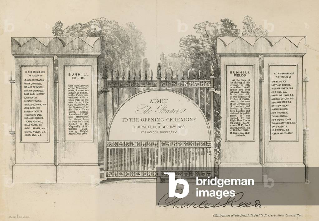 Invitation to the opening of Bunhill Fields Cemetery (engraving)