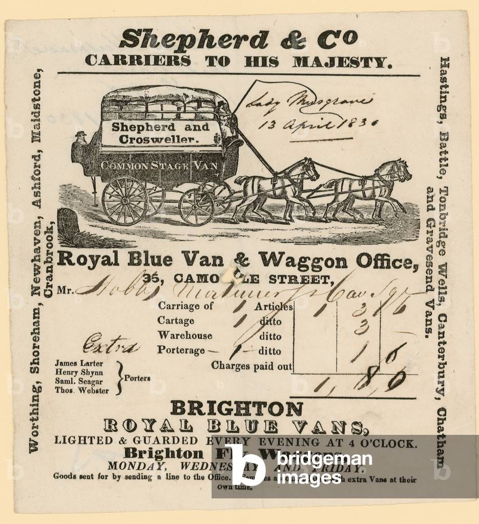 Shepherd & Co bill.  Brighton to London (engraving)