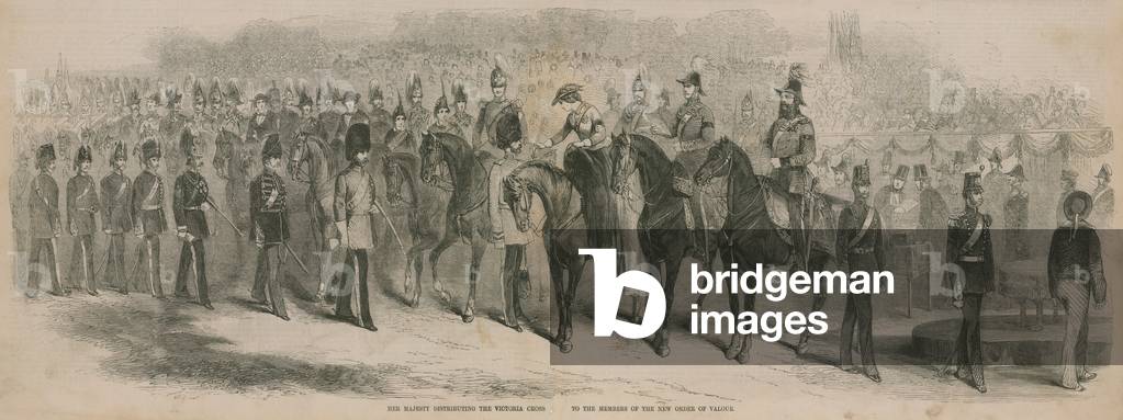 Her Majesty distributing the Victoria Cross (engraving)