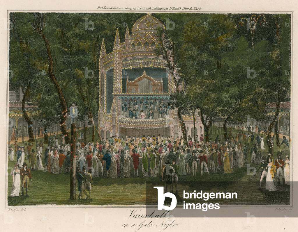 Vauxhall Gardens, London, on a gala night (coloured engraving)