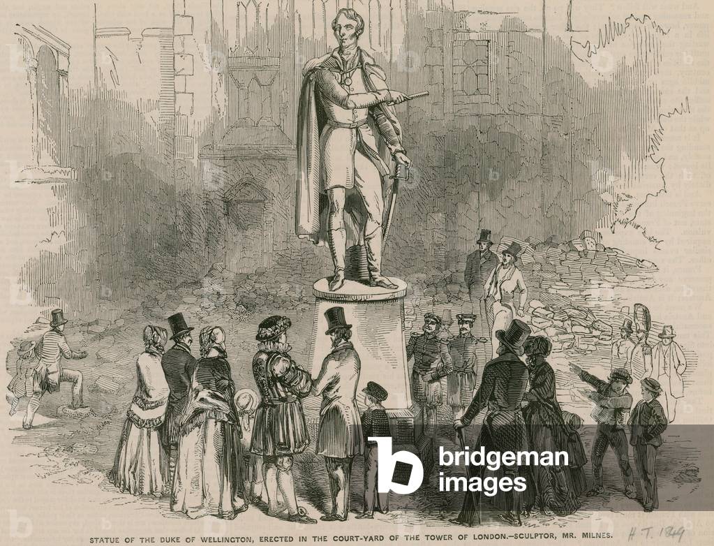 Statue of the Duke of Wellington, erected in the courtyard of the Tower of London (engraving)