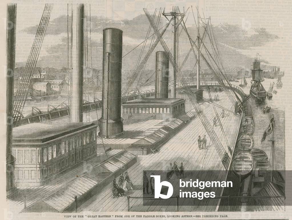 View of the Great Eastern from one of the paddle boxes, looking astern (engraving)