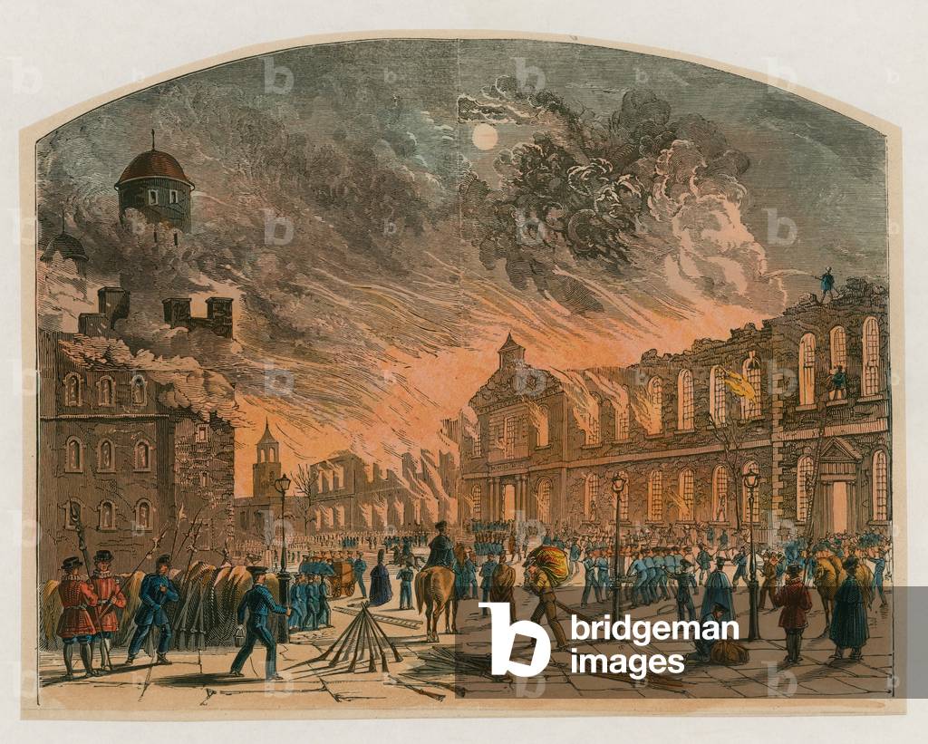Tower of London Fire, 1841 (coloured engraving)