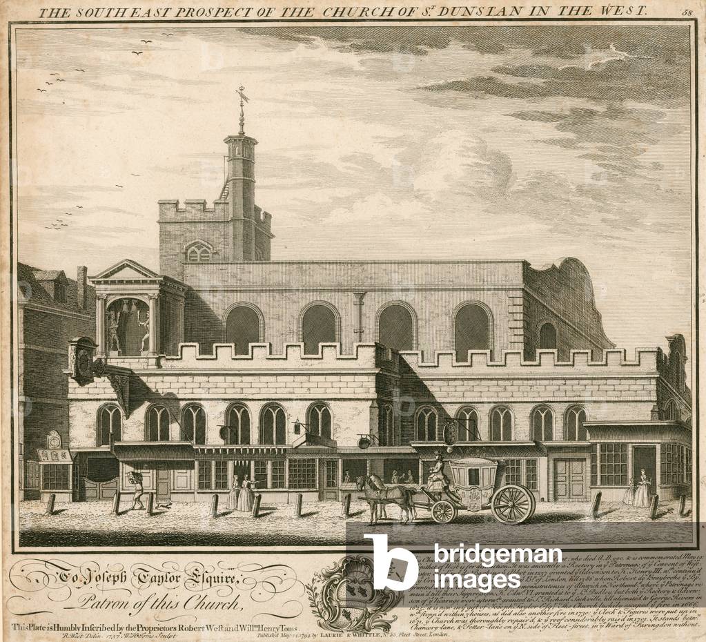 South east prospect of the church of St Dunstan in the West (engraving)