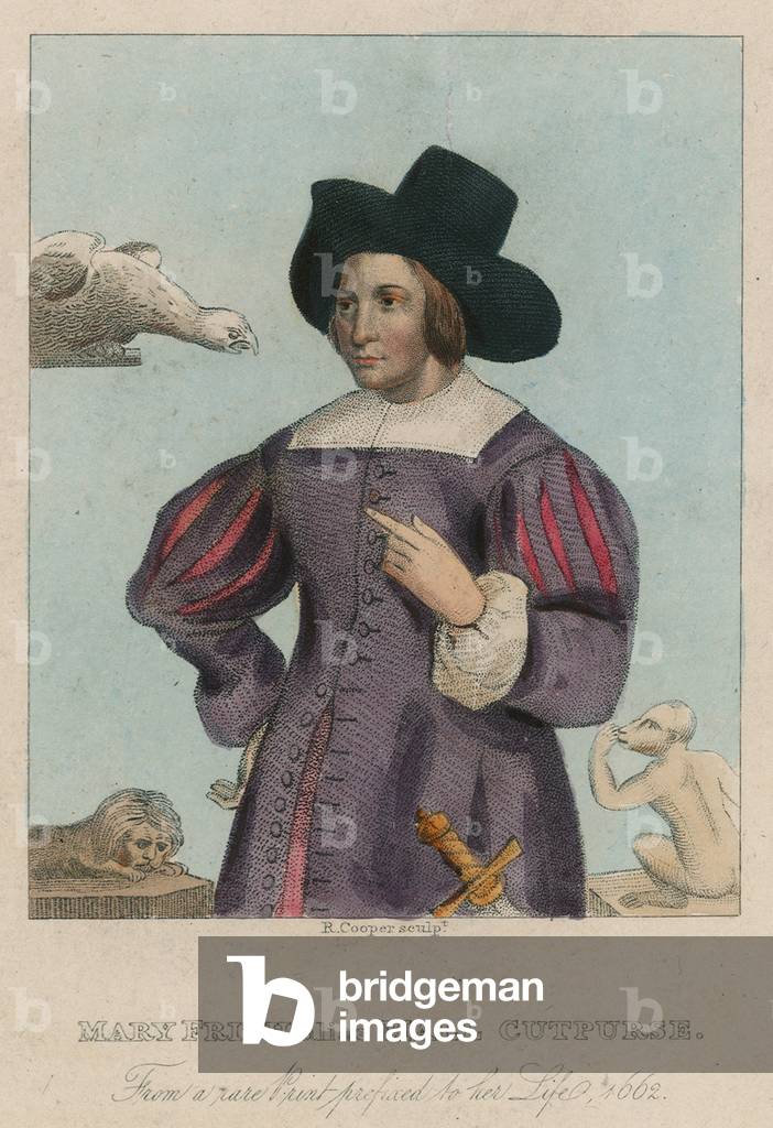 Mary Frith, alias Moll Curpurse (coloured engraving)