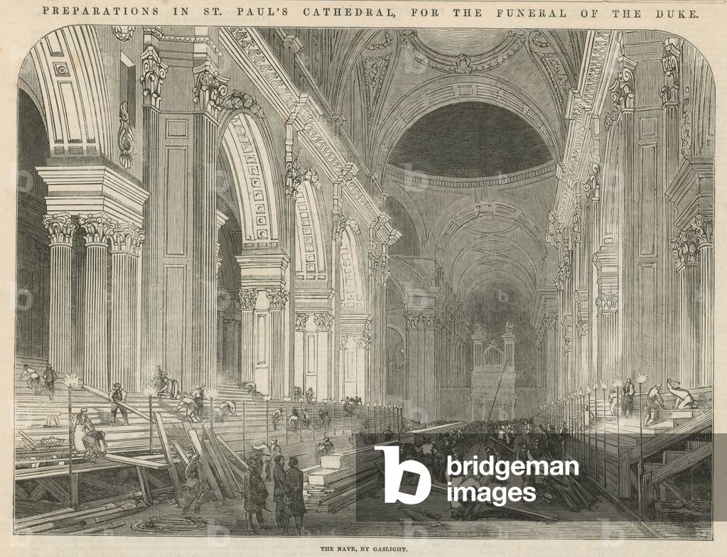 Preparations in St Paul's Cathedral for the funeral of the Duke (engraving)