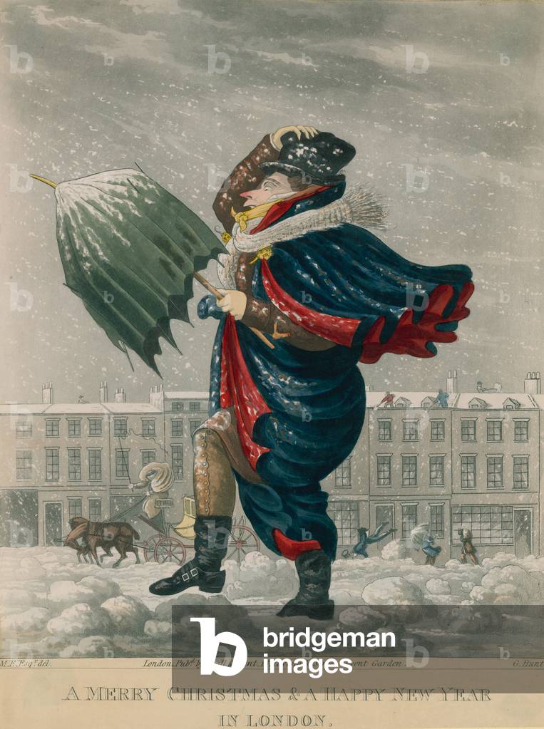 A merry Christmas and a Happy New Year in London (coloured engraving)